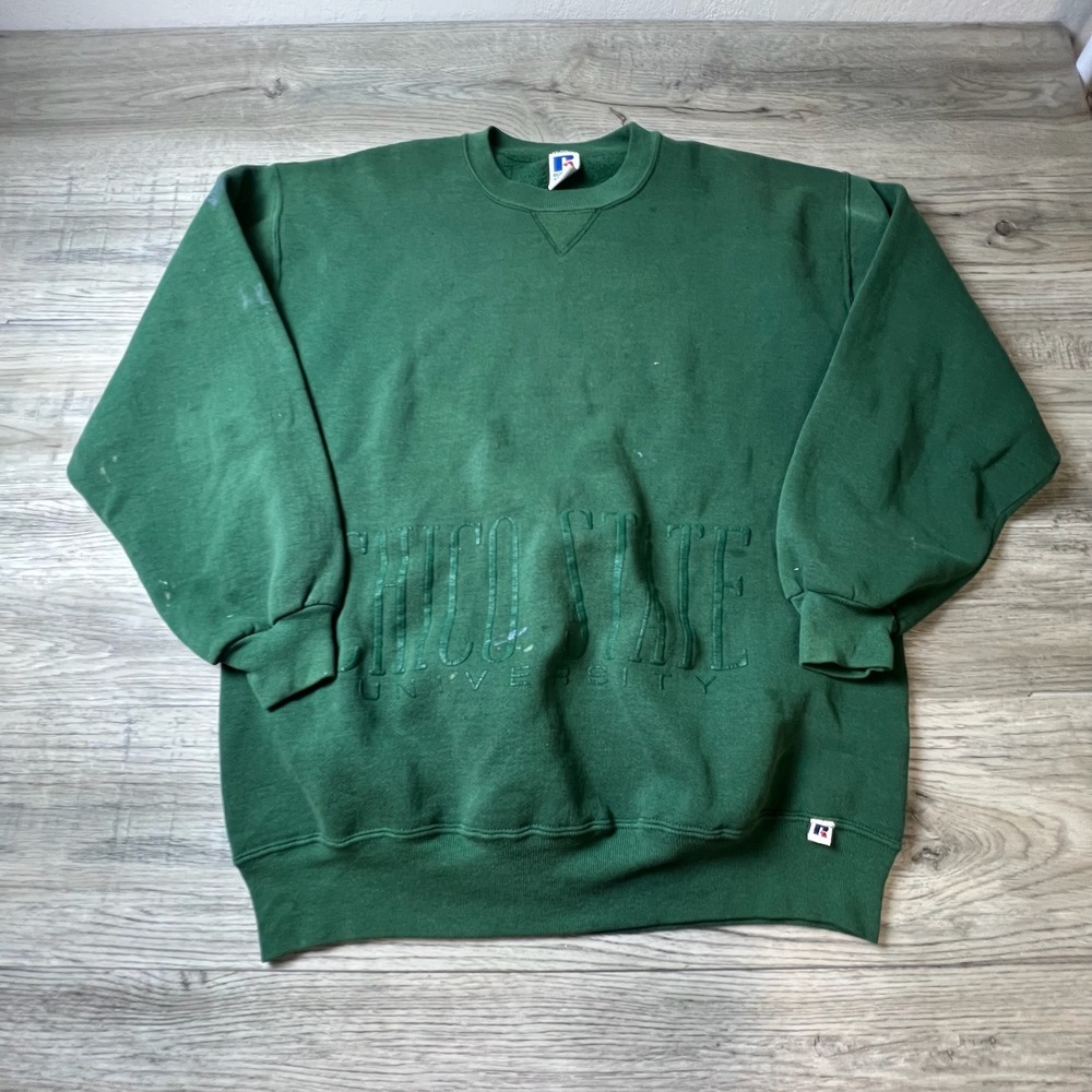 Russell Athletic Sweatshirt Mens XL Green Chico State University 90s Puff Print